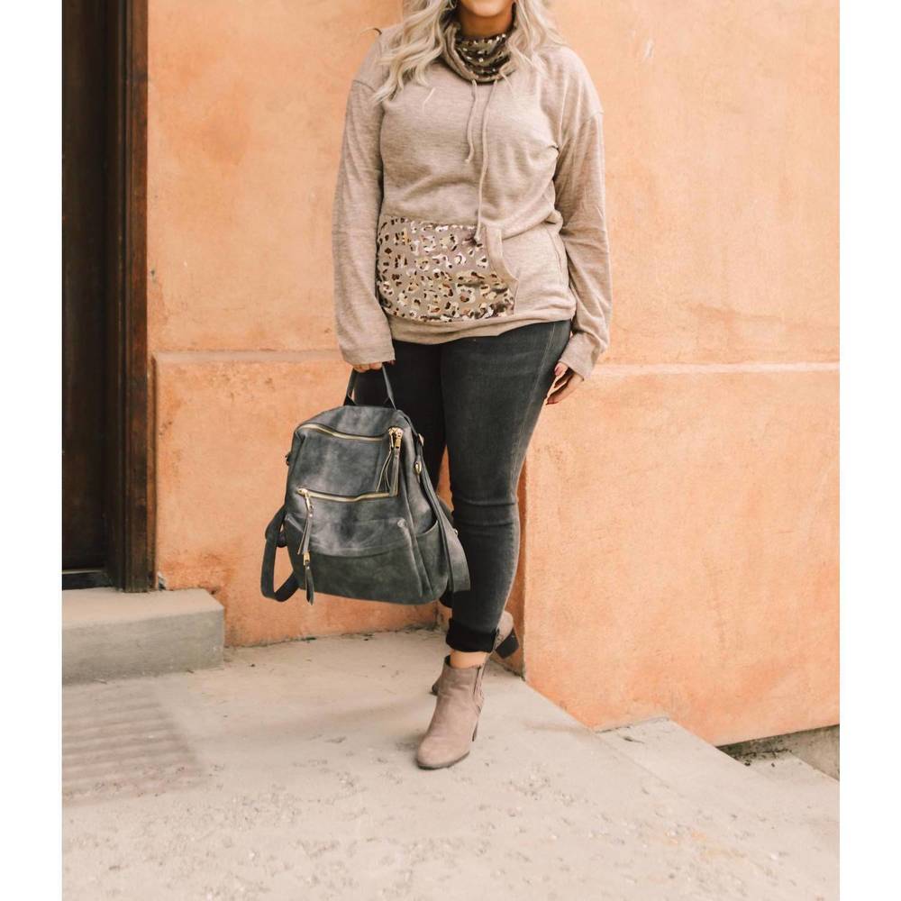 NEW AND THE WHY luxe velvet spots hoodie in heathered mocha